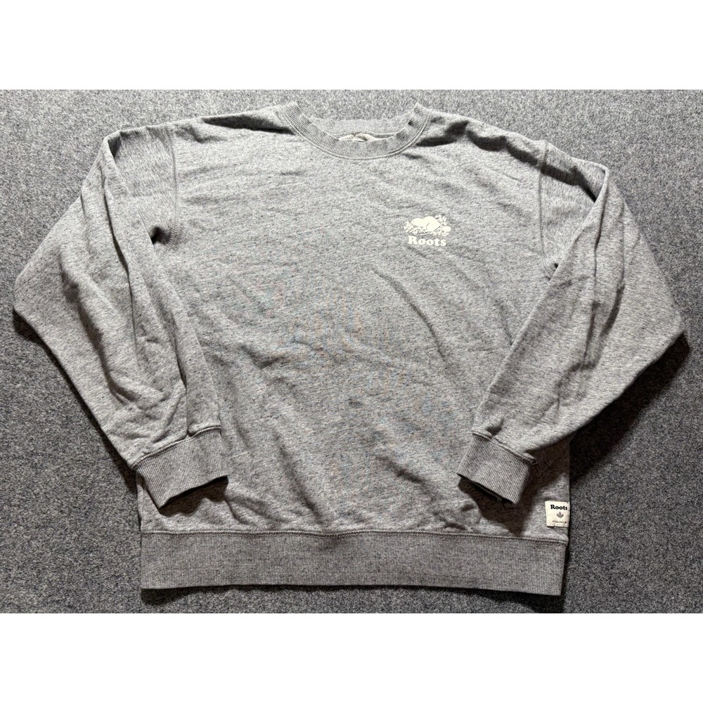 Roots Canada Original Crewneck Logo Sweatshirt Relaxed Gray Women's Medium